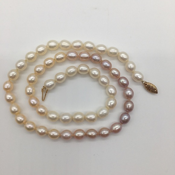 Natural Pearls fresh water multicolor necklace 14K gold clasp hand knotted - Picture 12 of 16